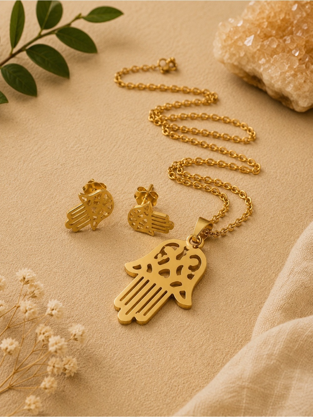 Stainless steel Hand of Fatima necklace set